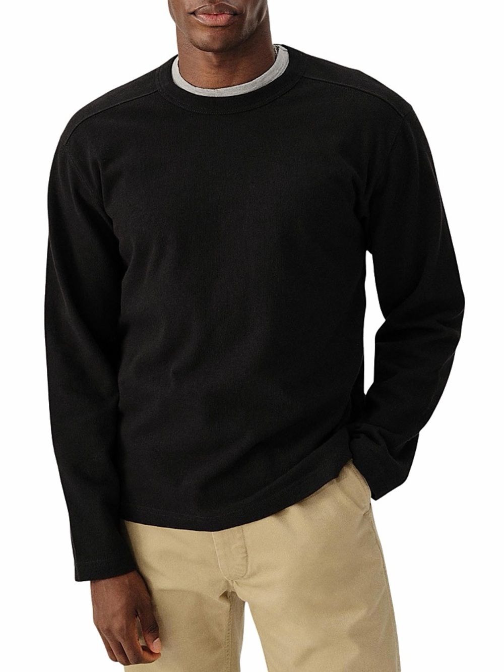 Buck Mason Long Sleeve Crewneck Shirt - Charcoal Black
